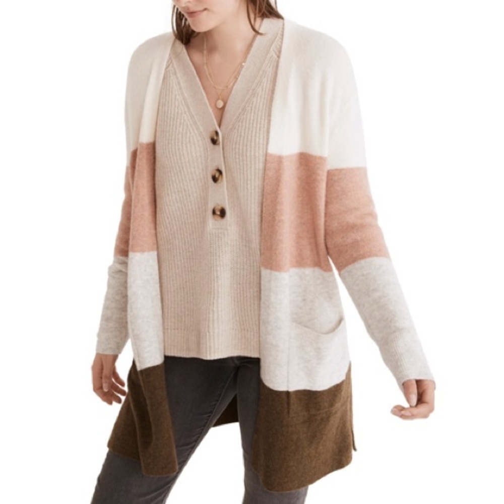 Madewell Alpaca Wool Blend Open Front Colorblock … - image 1